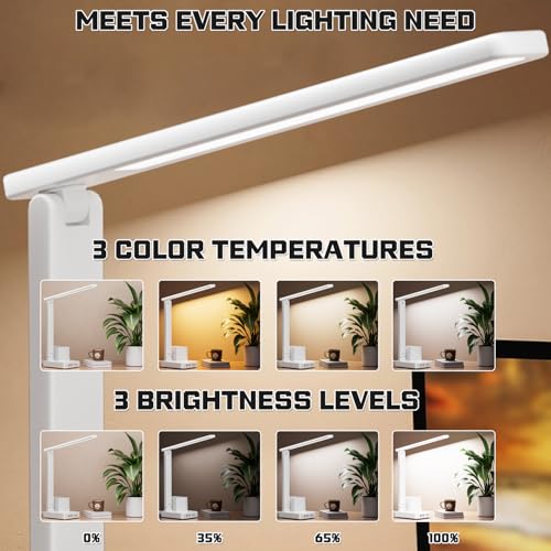 LED Desk Lamps for Dorm Office with USB C Charging Station, 800lm, CRI>90 - color: White