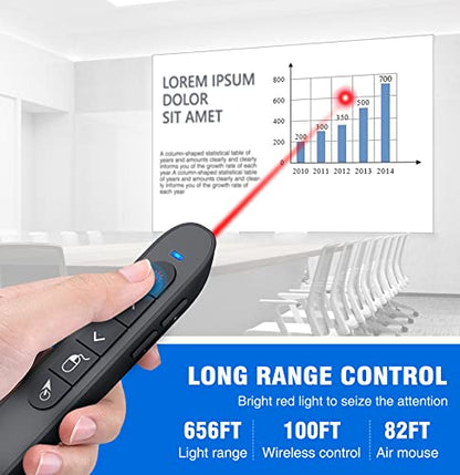 DINOSTRIKE Wireless Presenter Remote with Air Mouse Control, Rechargeable USB A&C Presentation Clicker PPT Pointer RF 2.4GhZ PowerPoint Clicker Slide Advancer for Computer Laptop Mac - color: Black
