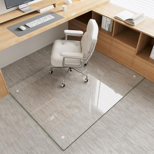 46" x 60" Tempered Glass Chair Mat for Carpet & Hard Floors | 0.19" Thick Tempered Glass, 1000lbs Heavy Duty, Scratch Resistant, Non-Slip, Quiet Rolling, For Carpet&Hard Floors - color: Transparent, size: 46"x60"