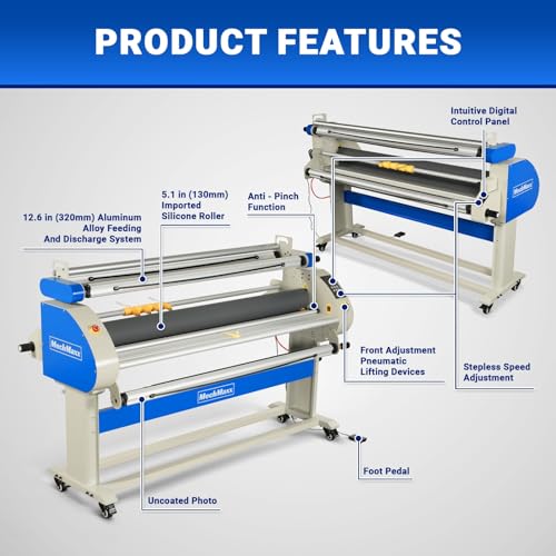 67" Full Auto Cold&Heat Assisted Laminator with 4 Trimmers,Max Speed 52.5 ft/min,63" Max Laminating Width,1.1" Max Thickness, Infrared Heating,(Requires Air Compressor, Not Included),1700-A3