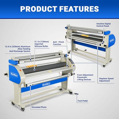 67" Full Auto Cold&Heat Assisted Laminator with 4 Trimmers,Max Speed 52.5 ft/min,63" Max Laminating Width,1.1" Max Thickness, Infrared Heating,(Requires Air Compressor, Not Included),1700-A3