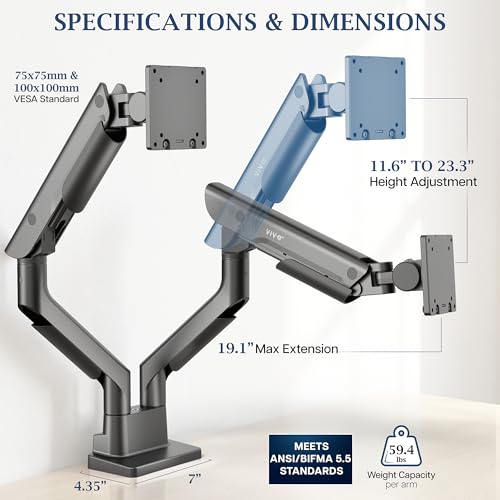 VIVO PRO Heavy Duty, Premium Dual Ultra-Wide Monitor Tension Arm, 24 inch to 38 inch Screens, Holds 59.4 lbs per Arm, Desk Mount Monitor Stand for 2 Ultrawides, Black, PRO-ST245B - color: Black