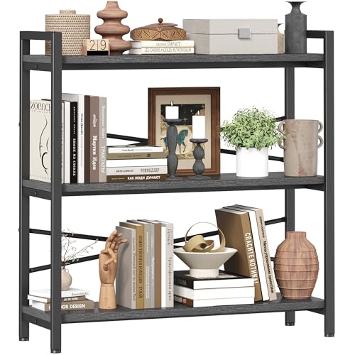 Book Shelf, 3 Tier Bookshelf 31.49" Width, Book Shelf Storage and Organization, Wooden and Metal Industrial Bookcase, Large Book Shelves for Home Living Room Bedroom Office Storage(Grey) - color: Grey, size: 3 Tier - 31.5" W