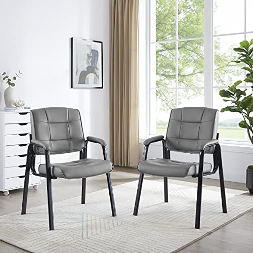 Naomi Home Faux Leather Guest Reception Chair with Armrests - Gray | Designed For Waiting Rooms, Conference Spaces And Offices With Stackable Construction, Padded Comfort And Durable Steel Legs - color: Gray, Faux Leather, style: Set of 2