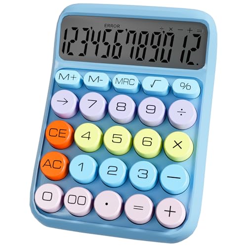 Zeno Blue Calculator – Cute Desk Calculator with Big Buttons, 12-Digit, for School, Office & Pink Desk Accessories - color: Blue