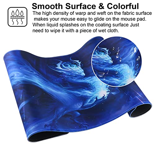 Large Gaming Mouse Pad with Stitched Edges,[27.5x11.8In] Extended Mouse Pad with Non-Slip Natural Rubber Base for Gamer/Desktop/Office/Home (70x30 Bluedragon) - color: 70x30 Bluedragon