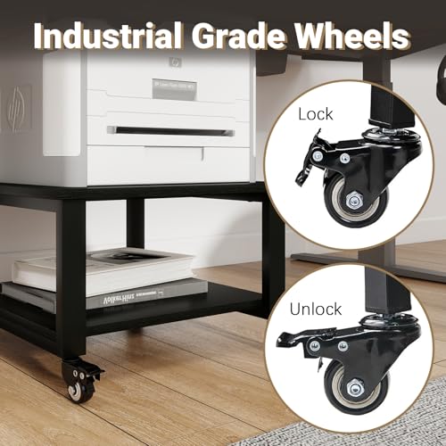 Natwind 2 Tier Laser Printer Stand,20''x20'' Under Desk Printer Cart, Black | Large Printer Table Copier Stand with Wheels, Stand for Heavy Printers,Thickened Steel Tube,Supports 200lbs,for Home Office - color: Black