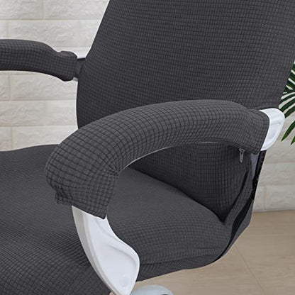 FORCHEER Office Chair Cover Water Repellent Jacquard Armrest Swivel Chair Slipcovers Removable Stretch Universal Computer Chair Cover L with Chair Arm Cover 2P-Dark Grey - color: Dark Grey, size: Large+Chair-Arm Cover
