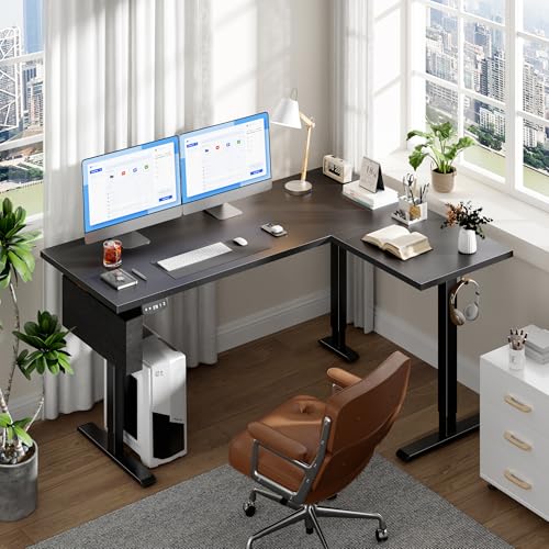 Korfile 63" L Shaped Standing Desk Height Adjustable Memory Presets - color: Dark Black