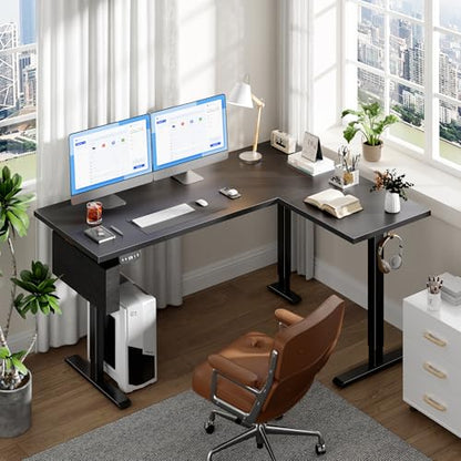 Korfile 63" L Shaped Standing Desk Height Adjustable Memory Presets - color: Dark Black