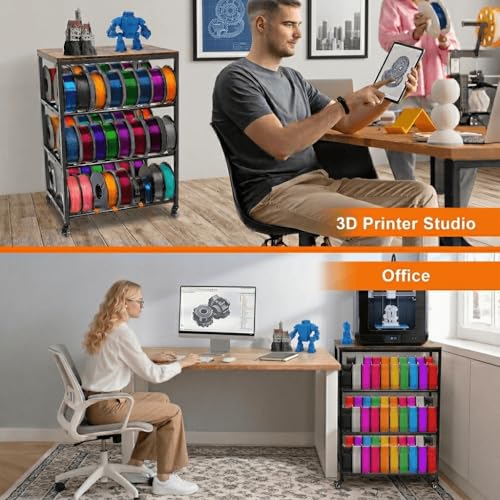 3D Printer Stand with Filament Storage, 4-Tier 3D Printer Table Cart Filament Storage Rack with Wheels, Heavy Duty Metal 3D Printer Desk Shelf for Studio Garage Office Workshop
