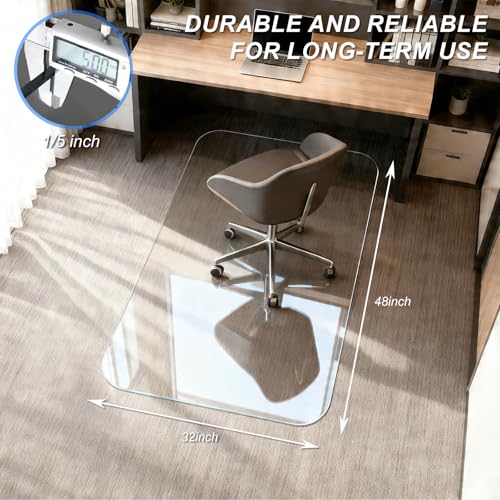 Kuyal Chair Mat for Carpet, Heavy Duty Tempered Glass Office Chair Mat | 32" x48", 1/5" Thick Computer Chair Mat with Rounded and Polished Edges, Can be Used on Carpet or Hard Floor, Ship Flat - size: 32" x 48" x 1/5" Rectangle