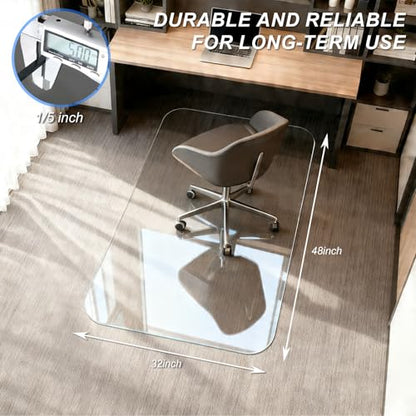 Kuyal Chair Mat for Carpet, Heavy Duty Tempered Glass Office Chair Mat | 32" x48", 1/5" Thick Computer Chair Mat with Rounded and Polished Edges, Can be Used on Carpet or Hard Floor, Ship Flat - size: 32" x 48" x 1/5" Rectangle