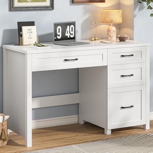 Farmhouse 47" Executive Desk, Computer Desk with File Drawer, Cream White - color: Cream White, size: Right Mounted