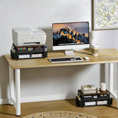 Printer Stand for Desk, Desktop Printer Shelf for Home Office, Brown - color: Brown-High