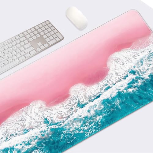 Large Mouse Pad, Mouse Pad, 31.5 x 15.7 Inch, Beach Pink | Blue Non-Slip Desk Pad Keyboard and Mouse Desk Mat for Gamer, Office & Home - color: Pink Blue Beach