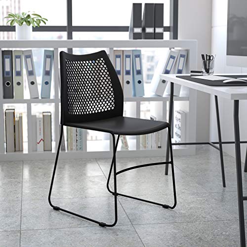 EMMA + OLIVER Home and Office Black Sled Base Stack Chair with Air - color: Black