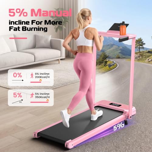 ANCHEER Walking Pad with Incline-Under Desk Treadmill for Home/Office - color: Classic Pink