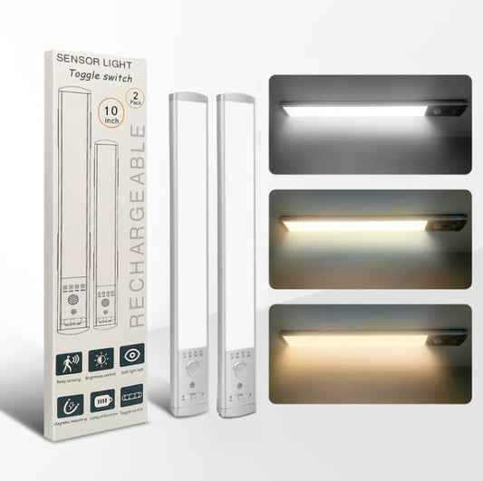 10 Inch Under Cabinet Lighting, 3 Color Motion Sensor Light 2 Pack | Rechargeable wireless cabinet light with adjustable brightness, magnetic mount and motion sensor for kitchen, closet. - size: 10inch-2Pack