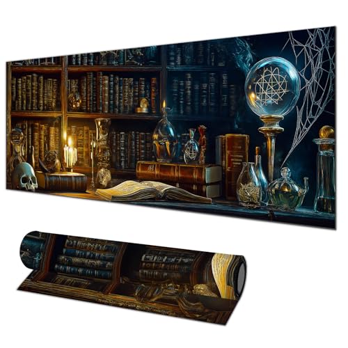 HOMETITUTE Large Mouse Pad 31.5x11.8 Inch Gaming Mousepad Alchemy Library Non-Slip Keyboard Desktop Protector Mat XL Mouse Pad for Home Office Laptop Wireless Mice Accessories - color: Alchemy Library