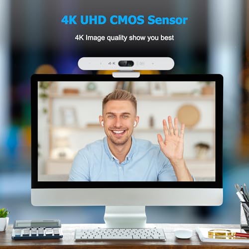 Conference Room Camera, All-in-One 4K Webcam with Microphone and Speaker, AI Tracking and Auto Framing, Wide Angle of View, Plug and Play USB Webcam for PC, Mac, Meetings, Teams, Zoom & Webex (White) - color: White
