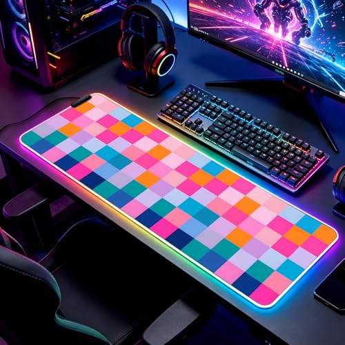 RGB Vibrant Multicolor Checkered Gaming Desk Mat & Mouse Pad, XL - color: Rgb-w20