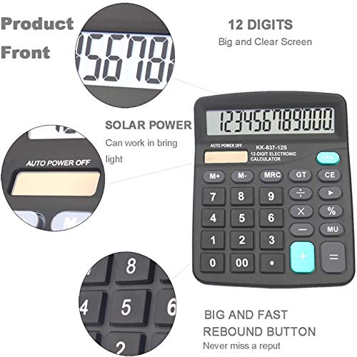 Calculators, BESTWYA Large Button Desk Calculator (Black, Pack of 4) | 12-Digit Dual Power Angled LCD Display Handheld Desktop Feature for Office, School, Home - color: Black,Pack of 4