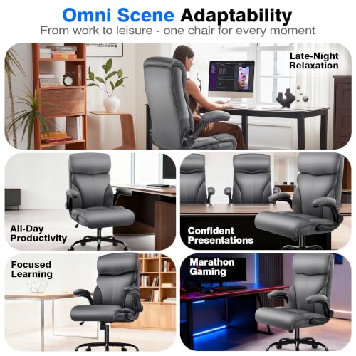 AreShark Leather Office Chair - Executive High Back Ergonomic Desk Chairs | Breathable Computer Chair with Lumbar Support & Rock Function, Rolling Swivel Seat for Working, Studying, Gaming & Relaxing - color: Grey