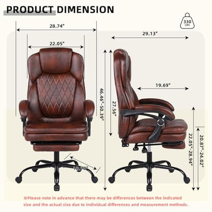 Executive Office Chair, Ergonomic Big and Tall PU Leather Desk Chair with Retractable Footrest, High Back Comfy Heavy Duty Computer Chair Adjustable Height