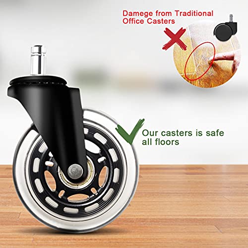 Office Chair Wheels for IKEA Chairs,10mm stem Caster, 3 Inch Heavy Duty Replacement Rubber Chair Casters, Quiet & Smooth Rolling for IKEA Casters, Protection for Hardwood Floors or Carpet