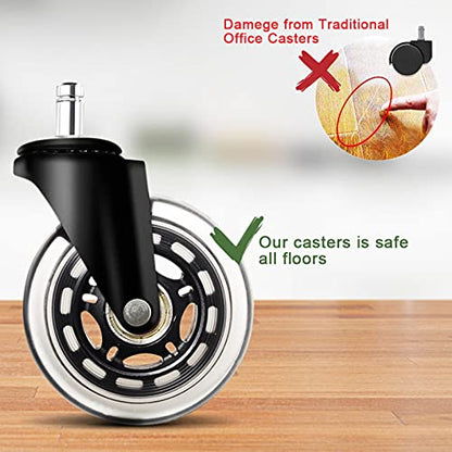 Office Chair Wheels for IKEA Chairs,10mm stem Caster, 3 Inch Heavy Duty Replacement Rubber Chair Casters, Quiet & Smooth Rolling for IKEA Casters, Protection for Hardwood Floors or Carpet