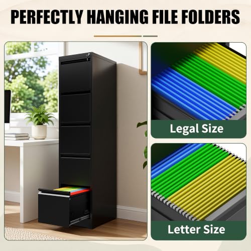 5 Drawer File Cabinet for Home Office, Vertical Filing Cabinet - color: Black, size: 64.2"H - 5 Drawer