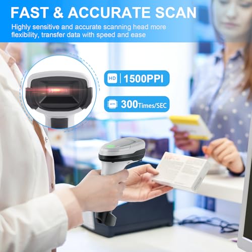 Barcode Scanner Wireless, Bluetooth Barcode Reader with Stand 3 in 1 Bluetooth & 2.4G Wireless & USB Wired Connection 1D&2D&QR&PDF417 Data Matrix Handheld Bar Code Scanners - size: 2D-2209WT-Wireless