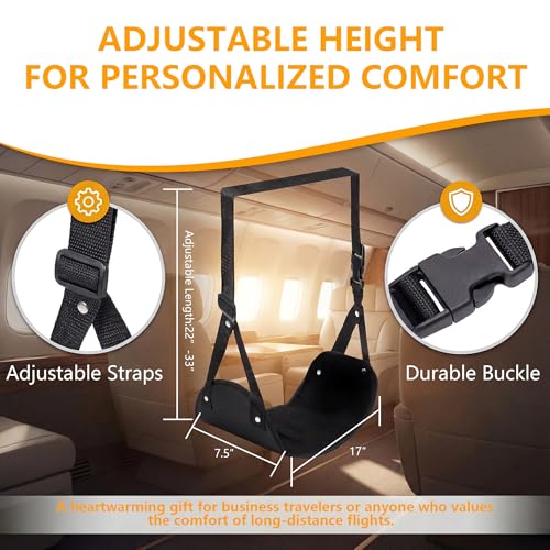 Airplane Foot Hammock,Footrest Hammock for Plane Travel,Black,1 Pack | Adjustable Foot Rest, For Long Flights, Travel Must-Haves and Travel Essentials, Portable Airplane Gadgets, Flying Comfort
