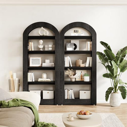 LITTLE TREE 5-Tier Bookshelf, Arch-Shaped Racks, Tall Standing Wooden Bookcase Display Shelf Modern Storage Solution (1, Black) - color: Black, size: 1