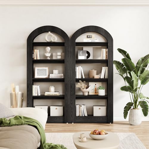 LITTLE TREE 5-Tier Bookshelf, Arch-Shaped Racks, Tall Standing Wooden Bookcase Display Shelf Modern Storage Solution (2, Black) - color: Black, size: 2