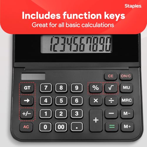 Staples 10-Digit Desktop Calculator, Solar/Battery, Large LCD Display, Basic Financial Functions, Compact Office Desk Calculator - style: 1 Pack