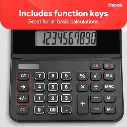 Staples 10-Digit Desktop Calculator, Solar/Battery, Large LCD Display, Basic Financial Functions, Compact Office Desk Calculator - style: 1 Pack