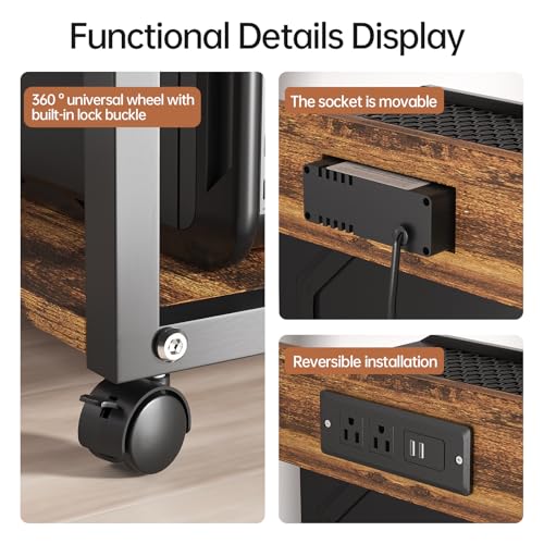 FANXIYQ Computer Tower Stand with Charging Station, Adjustable Height PC Tower Stand for Floor & Carpet, Rolling CPU Holder Cart with Top Shelf, Under Desk PC Cart, Wood Grain - color: Wood Grain