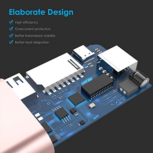 LENTION 6-in-1 USB-C Hub, 2 USB3.0, 4K@30Hz, Ethernet, Card Reader, 100W PD | Ideal for Work & Study, Stable Driver 3.0 Certified, Compatible with macOS, iOS/iPadOS, Windows & ChromeOS (C68, Rose Gold)