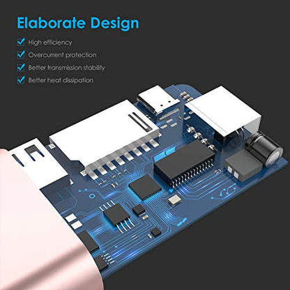 LENTION 6-in-1 USB-C Hub, 2 USB3.0, 4K@30Hz, Ethernet, Card Reader, 100W PD | Ideal for Work & Study, Stable Driver 3.0 Certified, Compatible with macOS, iOS/iPadOS, Windows & ChromeOS (C68, Rose Gold)