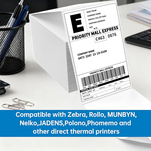 HUOJI 1000 4x6 Thermal Labels 500/Stack, Commercial Grade | Shipping Thermal Labels 4x6 Fanfold, Clear Printing, Compatible with Rollo, Zebra, MUNBYN Printers - size: 2 Stacks | 1000 Labels