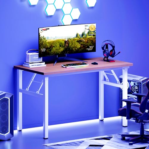 DlandHome 47 Inch Folding Computer Desk, Fully Assembled, Teak White - color: Teak + White, size: 47 Inches