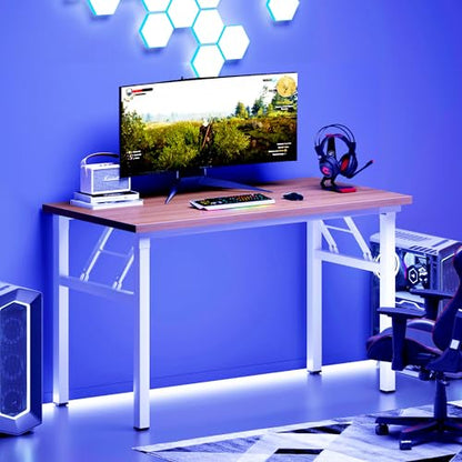 DlandHome 47 Inch Folding Computer Desk, Fully Assembled, Teak White - color: Teak + White, size: 47 Inches
