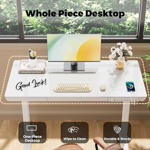 40" Glass Standing Desk with Drawer, Electric Stand up Desk - color: White Glass-top, size: 40"