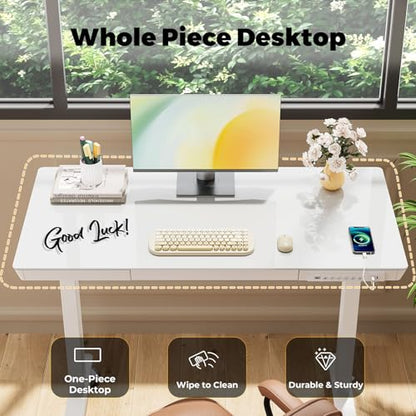 40" Glass Standing Desk with Drawer, Electric Stand up Desk - color: White Glass-top, size: 40"