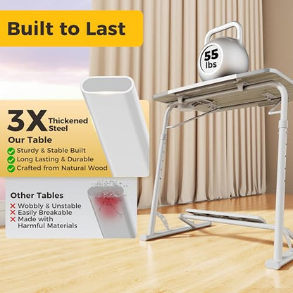 FoldWise Upgraded Folding TV Tray Table, Sturdy Couch & Dinner Laptop Table - color: (White) - Bright Wood