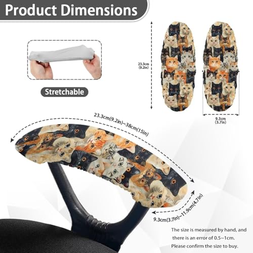 Cute Cartoon Cats Printed Office Chair Arms Protector Kitten Printed Office Seat Hand Rest Protector with Elastic Edge, Stretchable Skin Friendly Computer Chair Desk Chair Arms Covers - color: Cute Cartoon Cats - Multi
