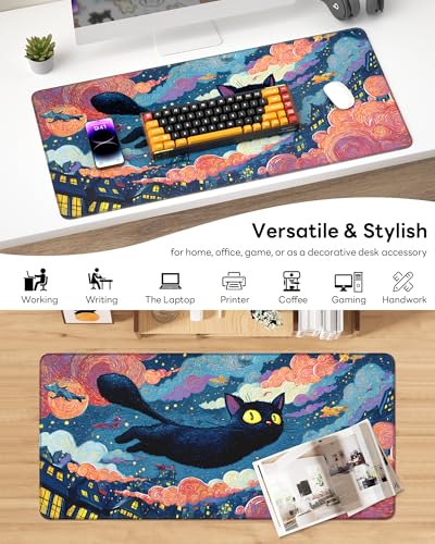 Mouse Pad 31.5x15.7in Large Desk Mat Non-Slip for Office - color: Flying Cat, size: 31.5" x 15.7"