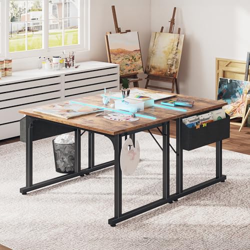DurayLoly 32" Gaming Desk with Waterproof LED Lights for Bedroom,Brown - color: Rustic Brown, size: 32 IN